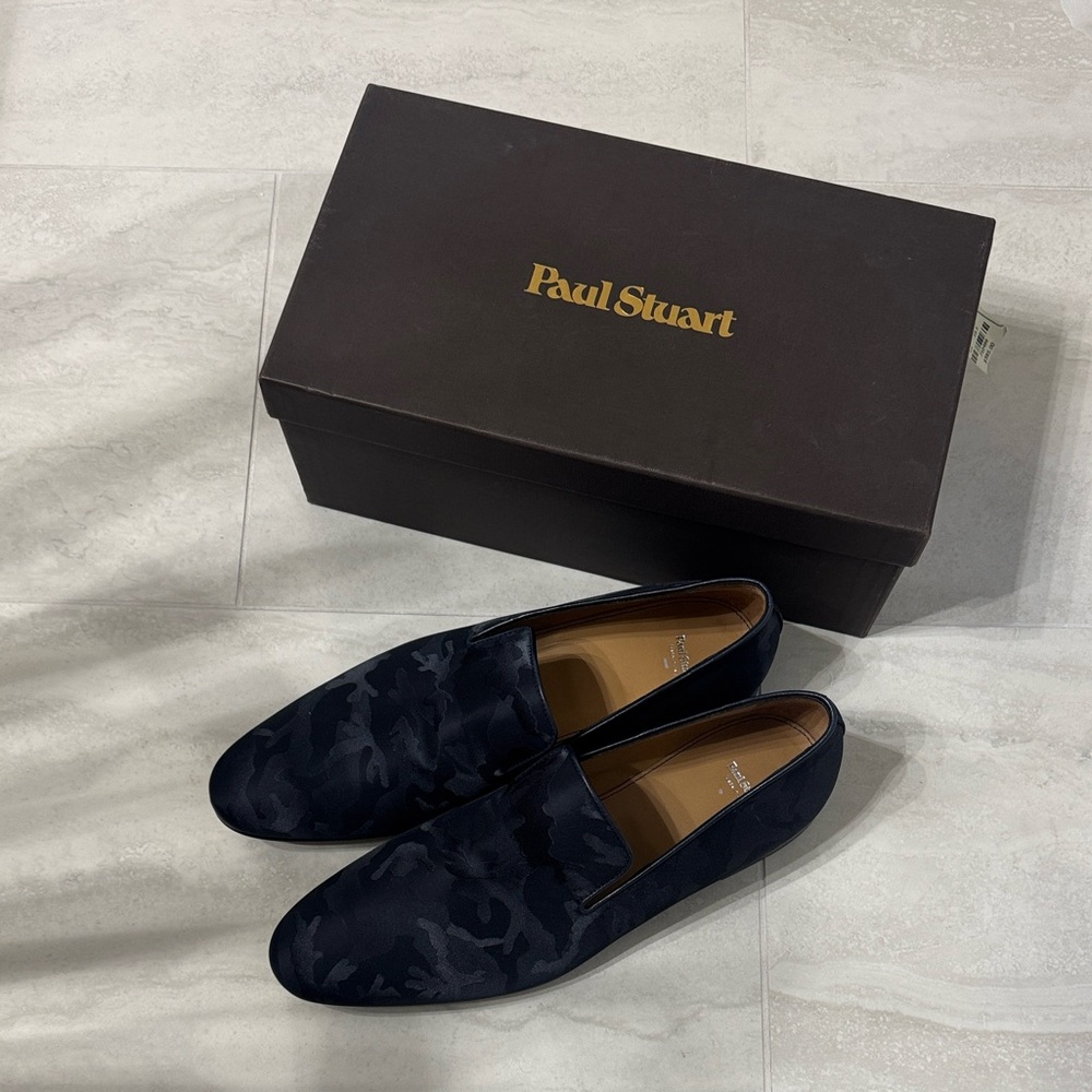 Paul Stuart Men's Dark Blue Camo Slip-On Loafers